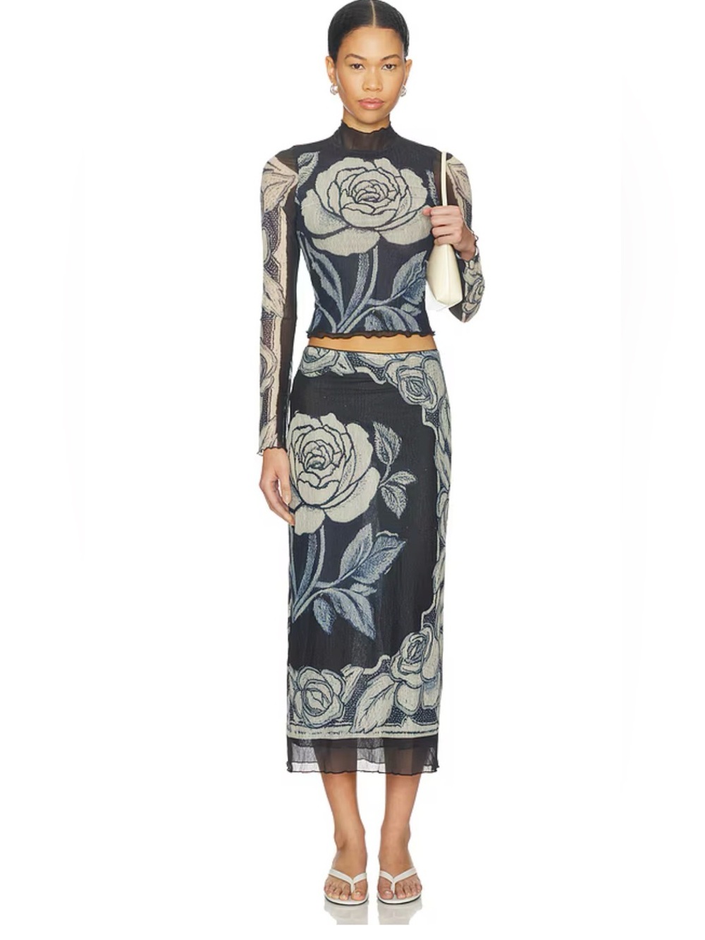 NWT Free People The Shadow Printed Midi Skirt SET Navy Combo XS Y2K Fairycore
